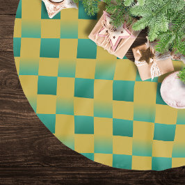 Elegant som kontrolleras mönster i grönt och guld julgransmatta borstad polyester