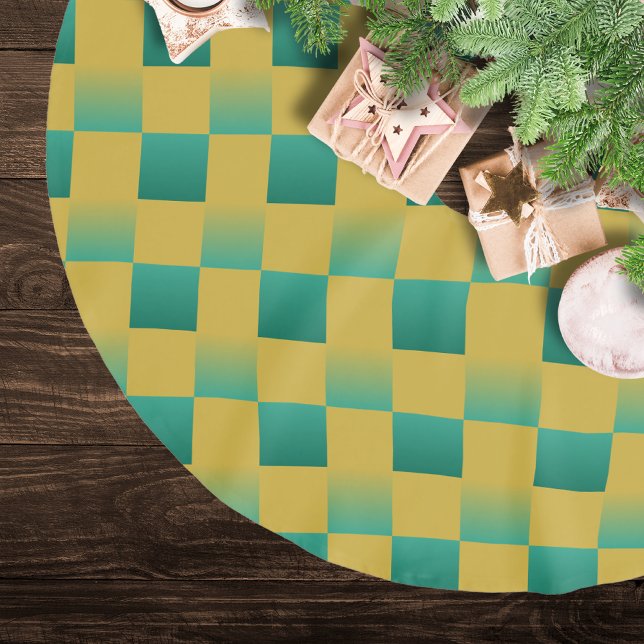 Elegant som kontrolleras mönster i grönt och guld julgransmatta borstad polyester (Skapare uppladdad)