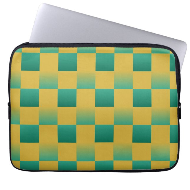 Elegant som kontrolleras mönster i grönt och guld laptop fodral (Framsidan)
