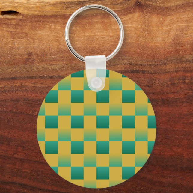 Elegant som kontrolleras mönster i grönt och guld nyckelring (Framsida)