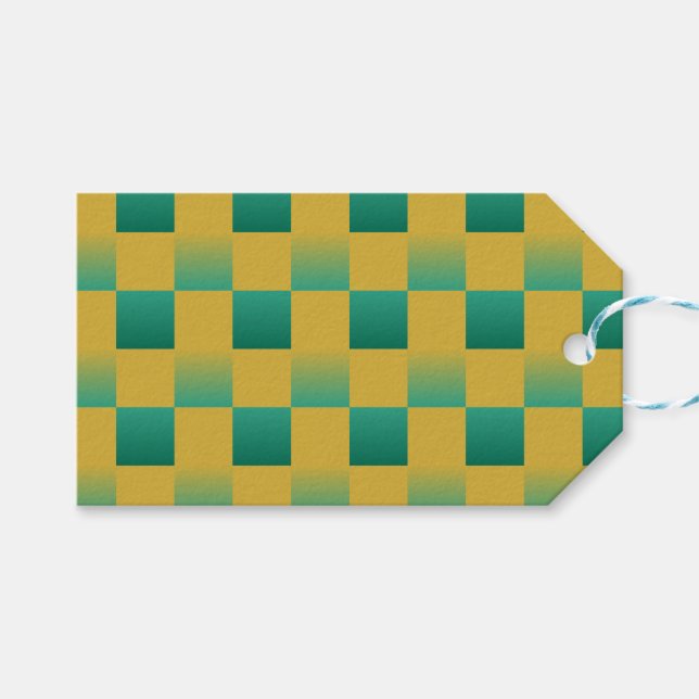 Elegant som kontrolleras mönster i grönt och guld presentetikett (Framsidan (Horisontell))