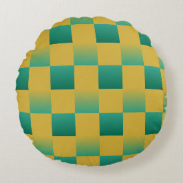 Elegant som kontrolleras mönster i grönt och guld rund kudde