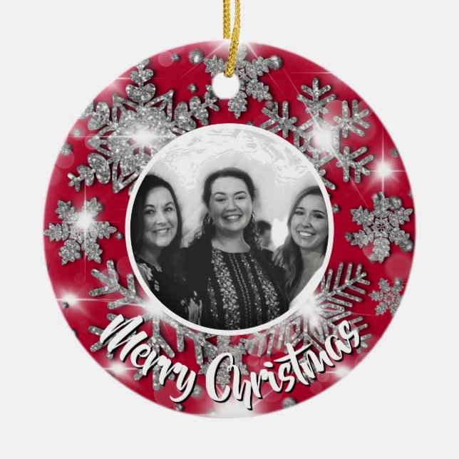 Elegant som mousserande glitter-snöflingan persona julgransprydnad keramik (Framsidan)