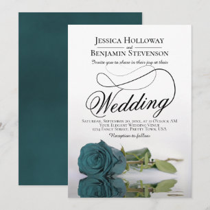 Elegant som reflekterar Teal Ro Classy Script Bröl Inbjudningar
