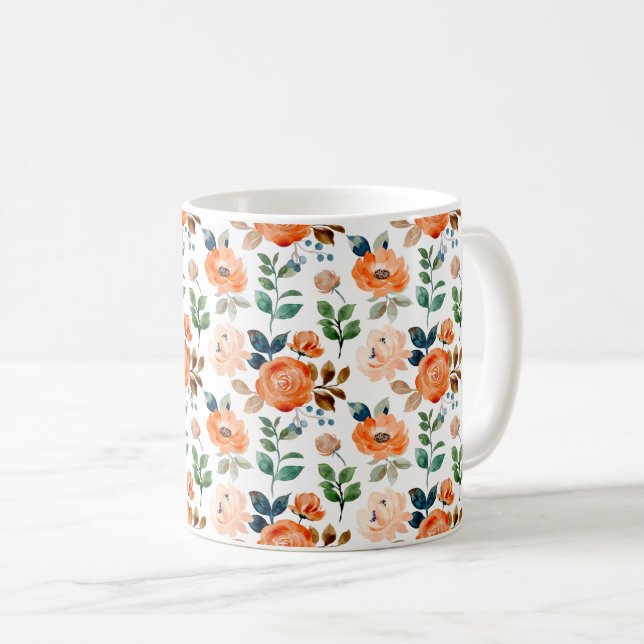 Elegant sömlös mönster av akvarellblommor kaffemugg (Framsida höger)