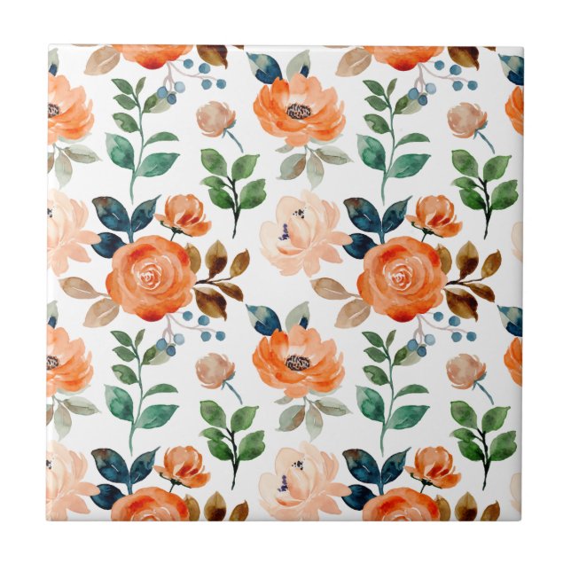 Elegant sömlös mönster av akvarellblommor kakelplatta (Framsidan)