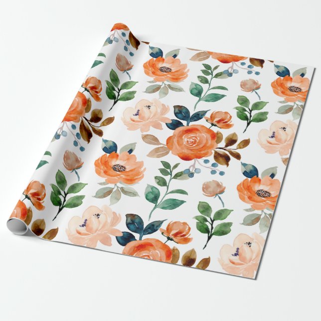 Elegant sömlös mönster av akvarellblommor presentpapper (Utrullad)