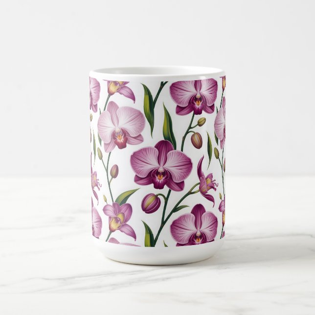 Elegant sömlös mönster av lila och rosa orkidé kaffemugg (Center)