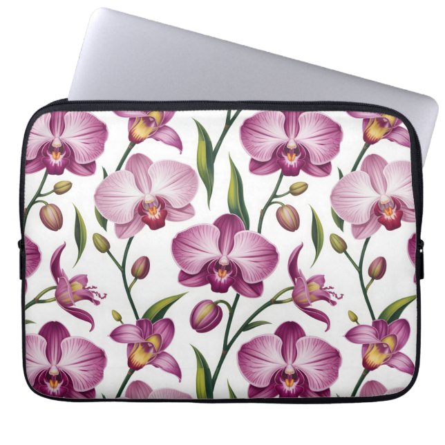 Elegant sömlös mönster av lila och rosa orkidé laptop fodral (Framsidan)