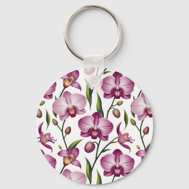 Elegant sömlös mönster av lila och rosa orkidé nyckelring (Framsida)