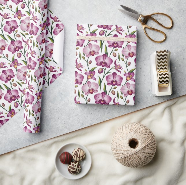 Elegant sömlös mönster av lila och rosa orkidé presentpapper (Hantverk)