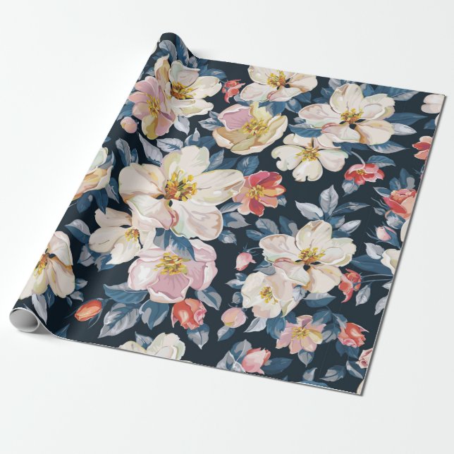 Elegant, sömlöst mönster med blommande äpple tr presentpapper (Utrullad)