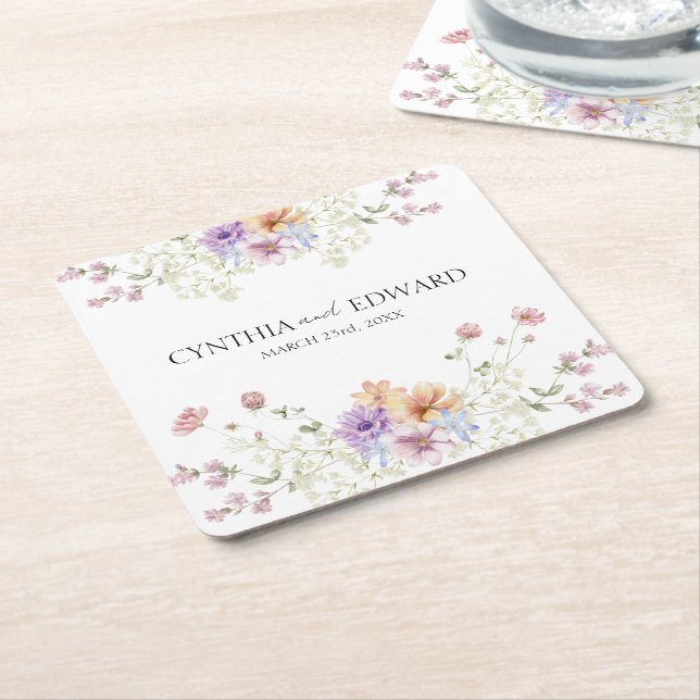 Elegant sommar äng vilda blommor bröllop underlägg papper kvadrat (Vinklad)