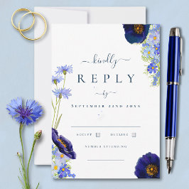 Elegant Sommar Blommigt Blue Bröllop Reply OSA Kort