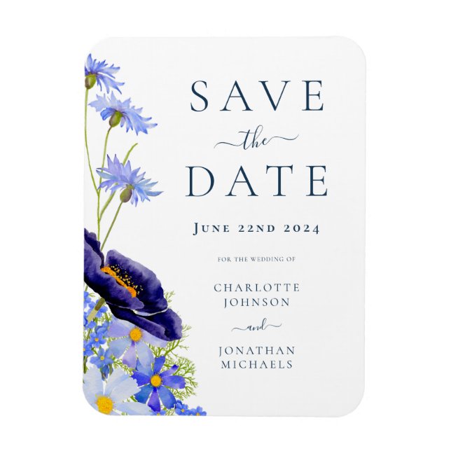 Elegant Sommar Blommigt Bröllop Magnet (Vertikal)