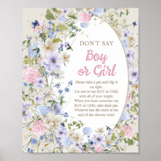 Elegant Sommar blommigt Säg inte Boy eller Girl Poster