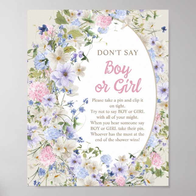 Elegant Sommar blommigt Säg inte Boy eller Girl Poster (Framsidan)