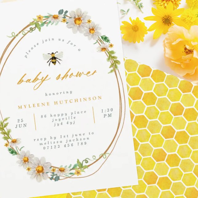 Elegant Sommar-Daisy och Bee Baby Shower Inbjudningar (Skapare uppladdad)