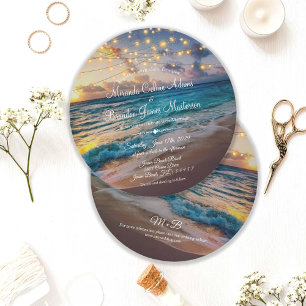 Elegant Sommar-sunset Beach String Ljus Bröllop Inbjudningar