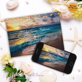 Elegant Sommar-sunset Beach String Ljus Bröllop Inbjudningar