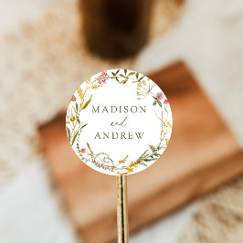 Elegant Sommar Wildbloms Wandedräkt Bröllop Runt Klistermärke