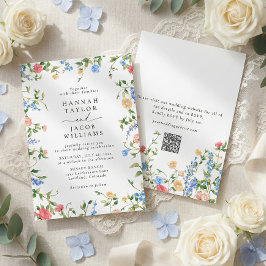 Elegant sommarbröllop med QR-kod RSVP för vildblom Inbjudningar