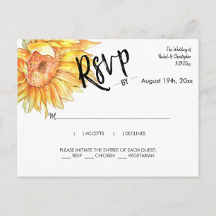 Elegant sommarbröllop Solrosor Svar RSVP Vykort