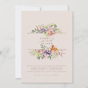 Elegant Sommarbröllopsinbjudan till Blommigt QR-ko Inbjudningar