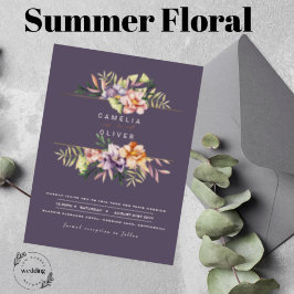 Elegant Sommarbröllopsinbjudan till Blommigt QR-ko Inbjudningar