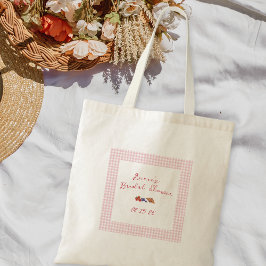 Elegant sommarbrunch för brud med gingham i rosa n tygkasse
