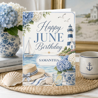 Elegant sommarhälsning med kusttema och anpassat n kort