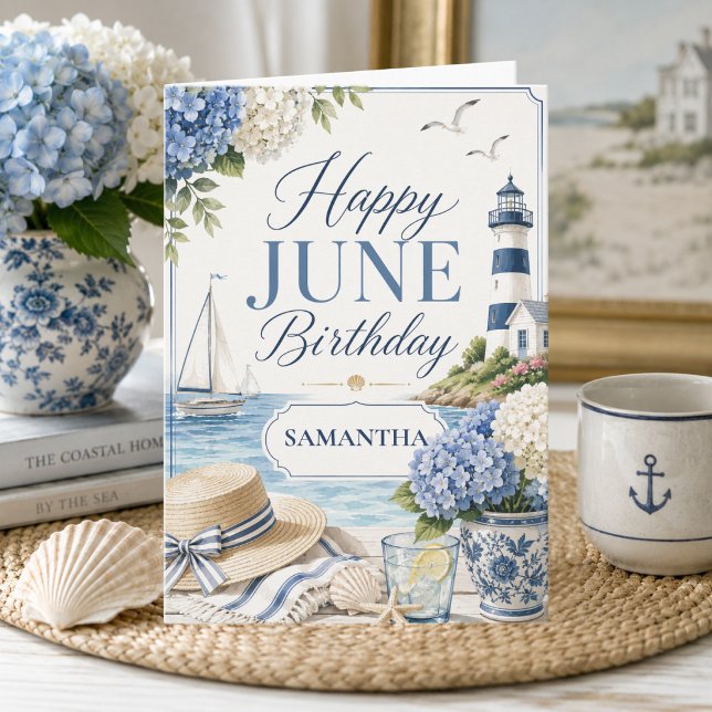 Elegant sommarhälsning med kusttema och anpassat n kort (Skapare uppladdad)