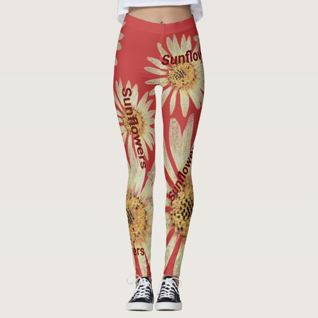 Elegant Sommarsolblommor Kvinnor röd Leggings (Framsida)