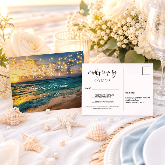 Elegant sommarsolnedgång Tropisk strandbröllop RSV Vykort (Skapare uppladdad)