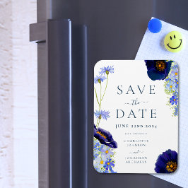 Elegant, sommartid, Blommigt Blue Bröllop Magnet