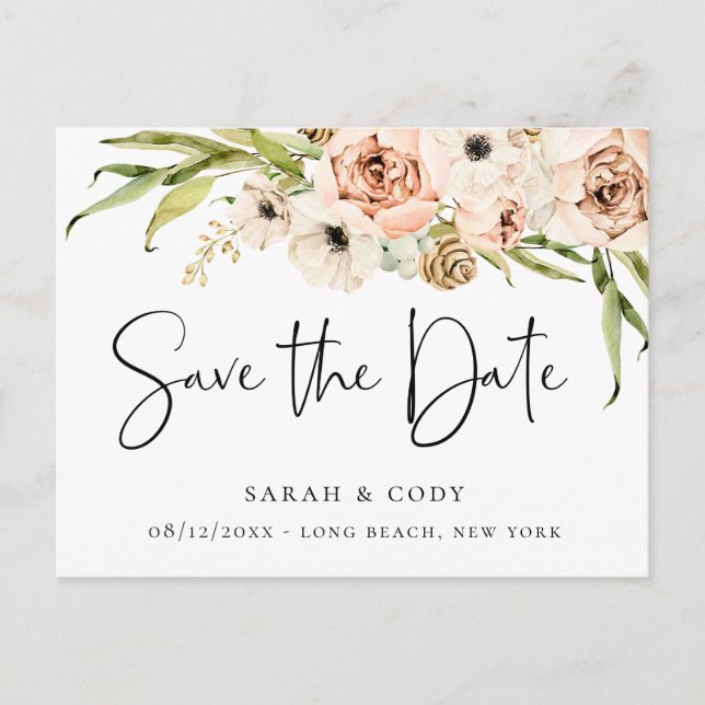 Elegant sommarträdgård Blommig Spara datum Meddelande Vykort (Framsida)