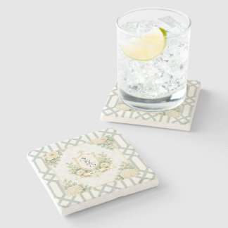 Elegant Sommarträdgård Soaré Blommig Monogram Stenunderlägg