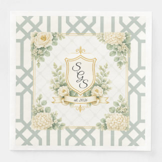 Elegant sommarträdgårdssoaré Blommig monogram Pappersservett