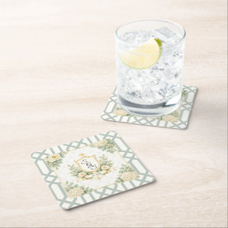 Elegant sommarträdgårdssoaré Blommig monogram Underlägg Papper Kvadrat