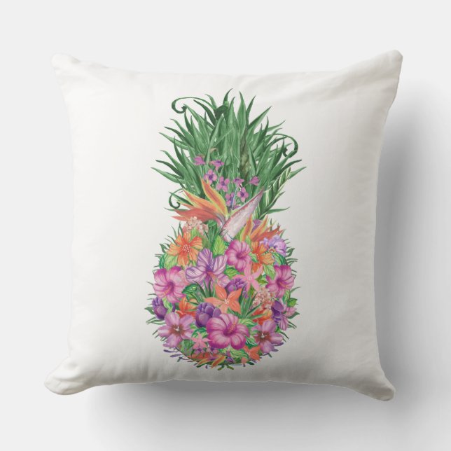 Elegant Sommartropisk Blommigt Ananas Kudde (Framsida)