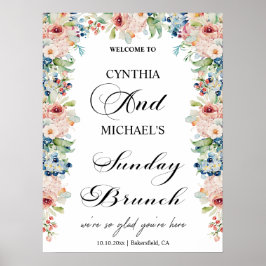 Elegant Söndag Brunch Bröllop Blommigt Poster