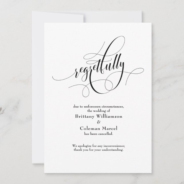 Elegant Sorgligt Inställd Bröllopsannons Inbjudningar (Framsida)