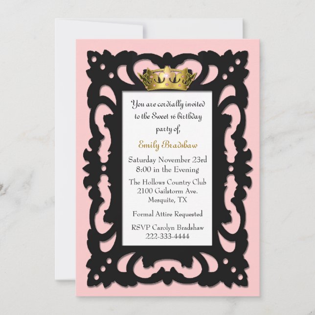 Elegant Söt 16 Födelsedagsfest inbjudan (Framsida)