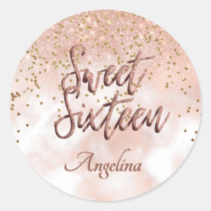 Elegant Söt 16 Ro Rosa Guld Glitter Runt Klistermärke