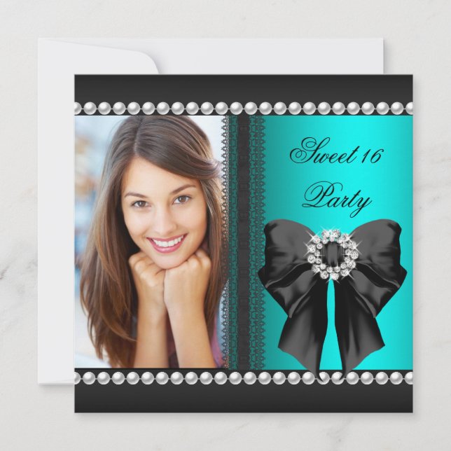 Elegant Söt 16 Sexton Teal Blue Diamonds Snöre Inbjudningar (Framsida)