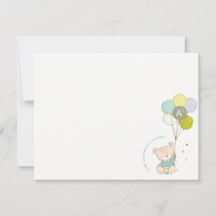 Elegant Söt Blå Björn Ballong Pojkar Monogram Anteckningskort