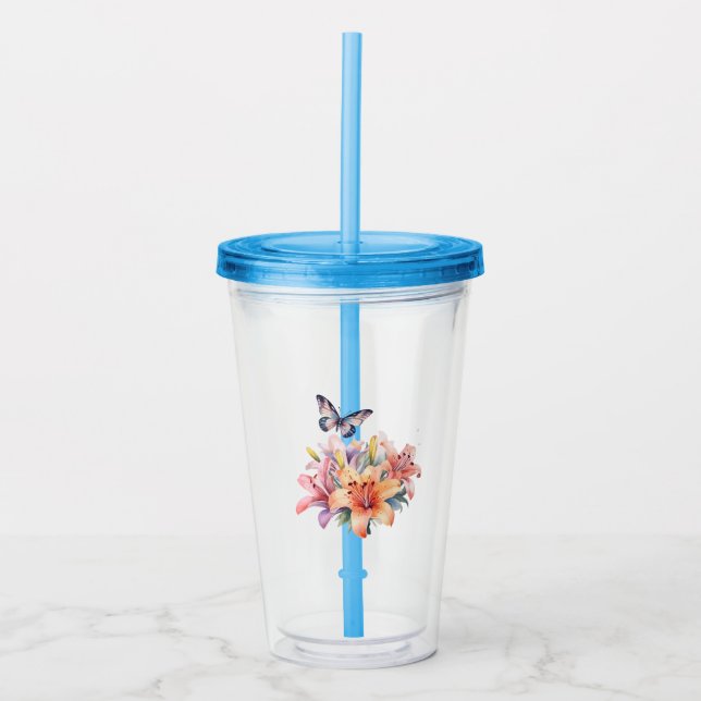 Elegant Söt Blommig & Fjärilsdesign Take Away Mugg (Framsida)