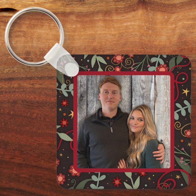 Elegant Söt Blommigt Photo Namn Inspirivitet Nyckelring (Framsida)