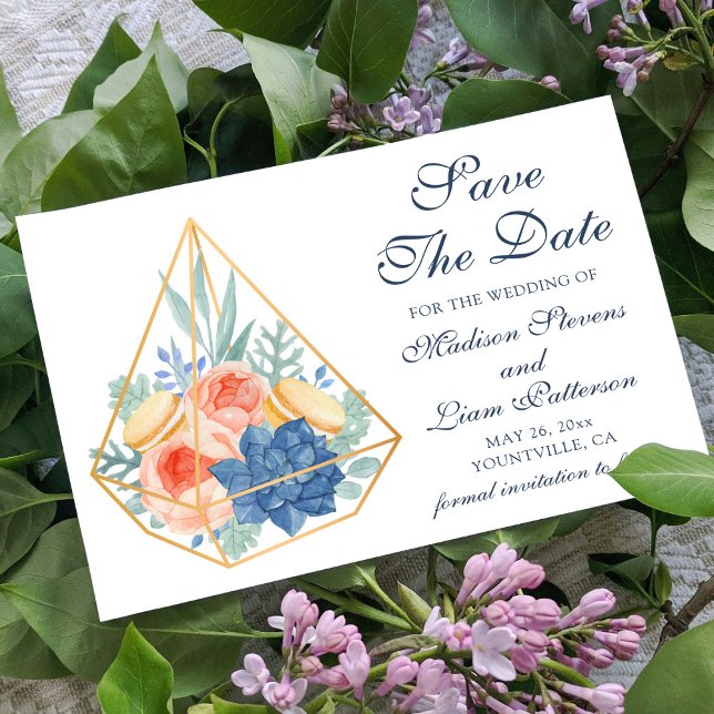 Elegant Söt Blommigt Succulent Macaron Spara Datumet (Skapare uppladdad)