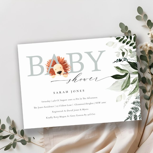 Elegant Söt Boho Lejon Växtlighet Baby Shower Inbj Tack Kort (Skapare uppladdad)